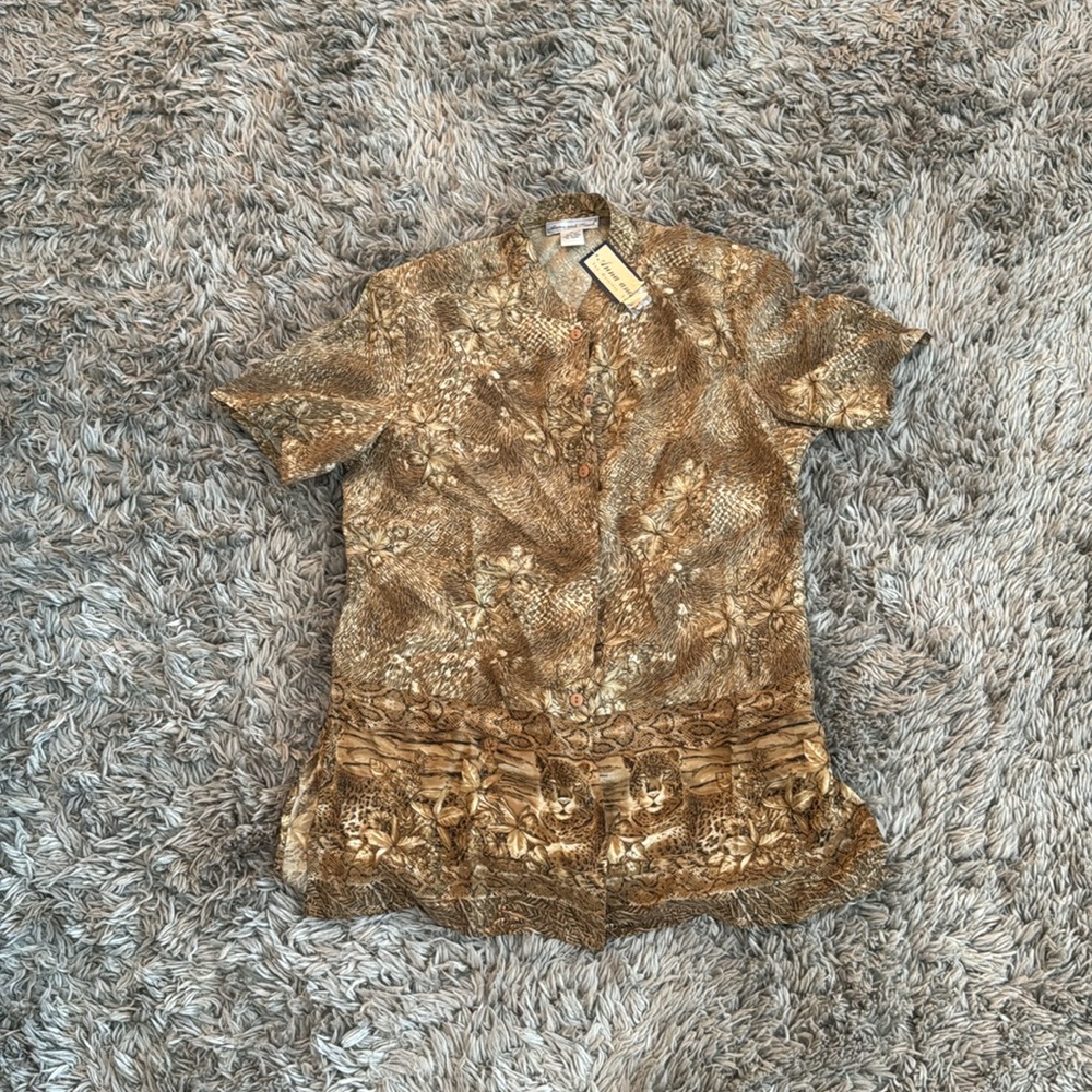 Anna & Frank Silk Animal Print Button Down Shirt